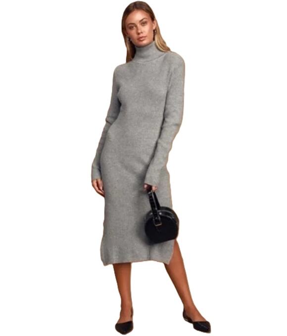 Lulus Dresses & Skirts - Lulus Sheerah Turtleneck Knit Sweater Dress Long Sleeve Gray